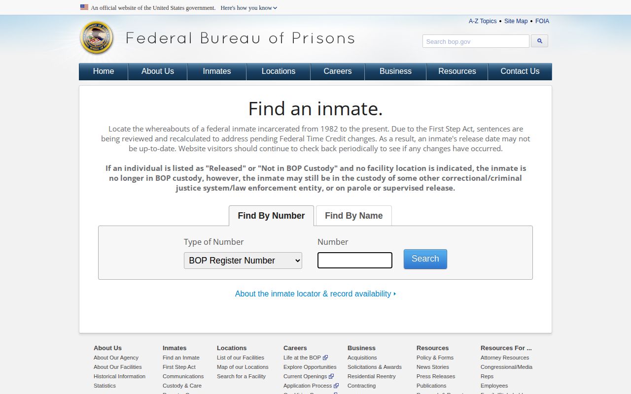 Federal BOP released inmate locator for Hardin County research