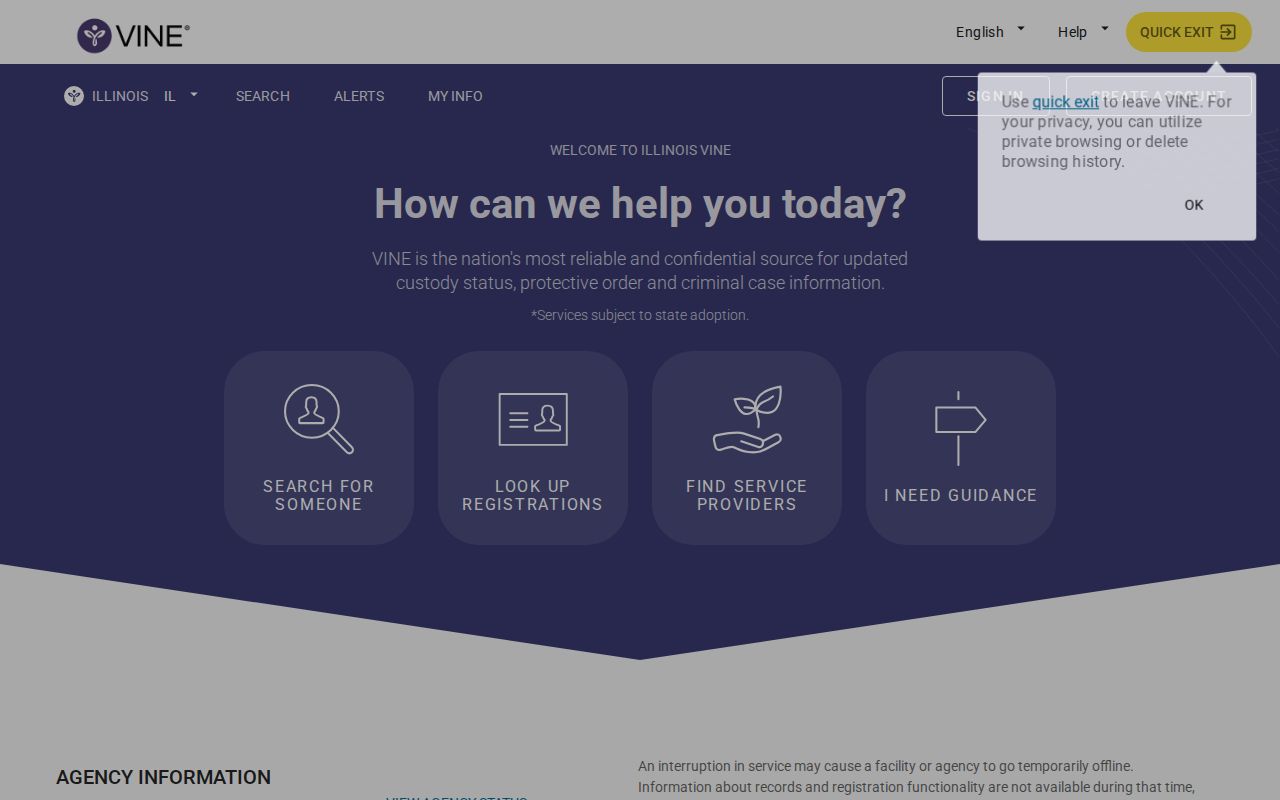 Illinois VINE official custody search portal
